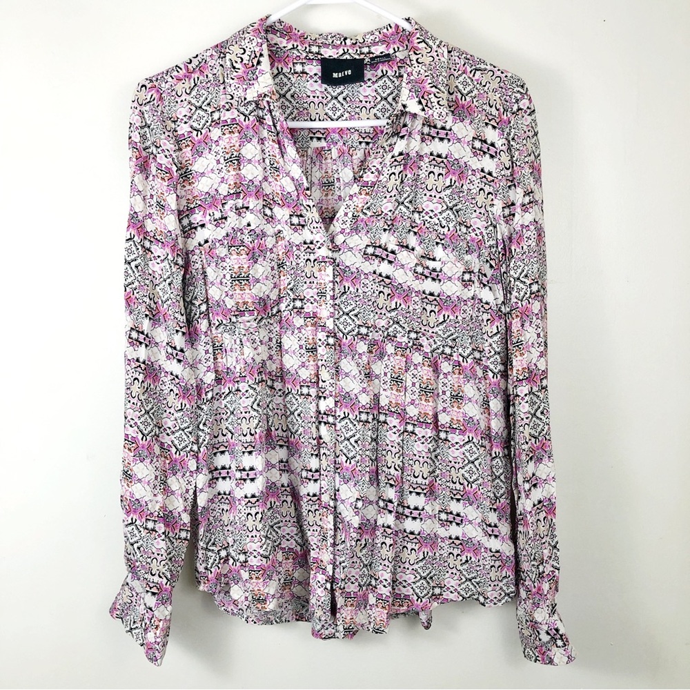Anthro Maeve Islet Button Up Top Roll Tab Sleeve Size Small